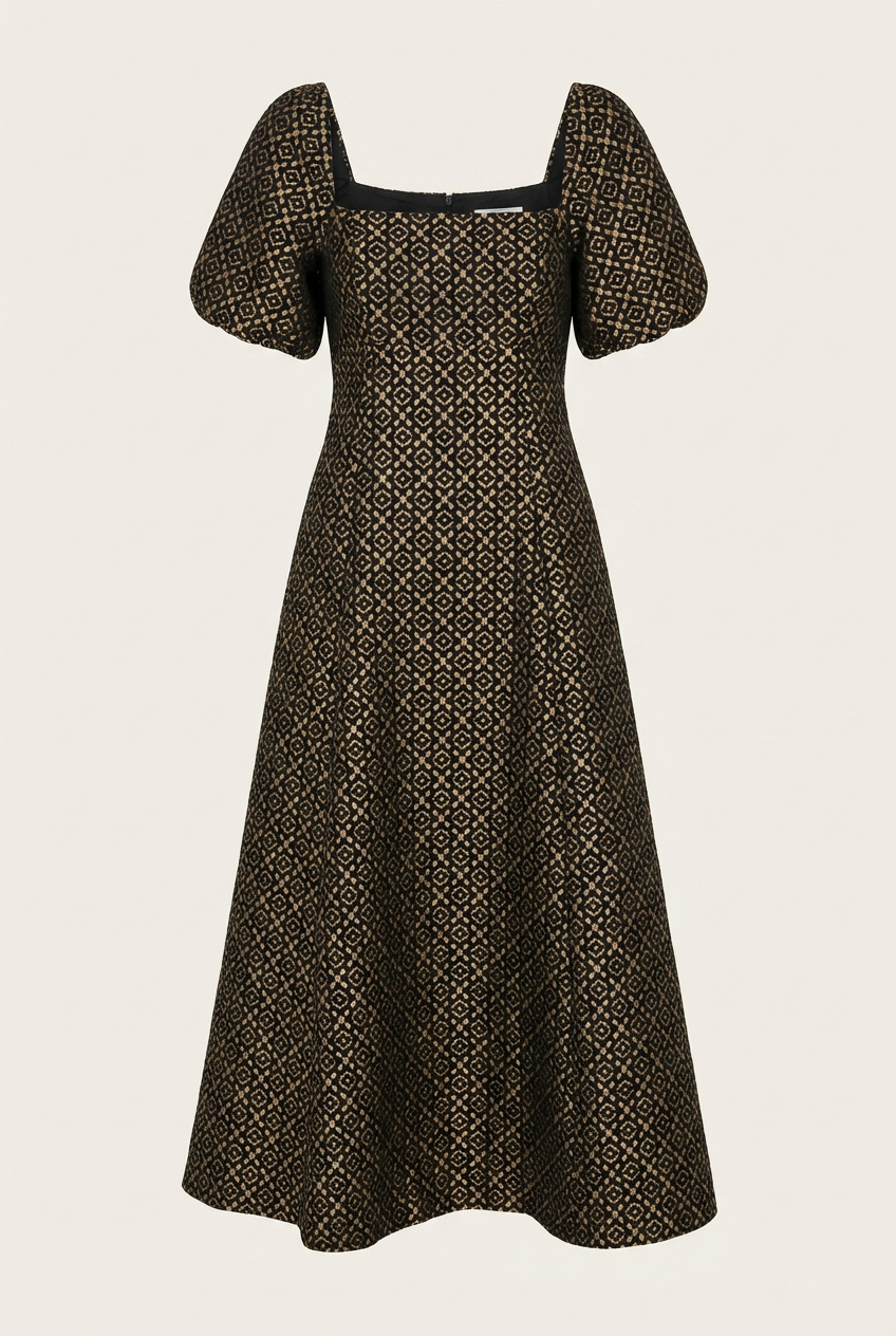 The Matilda Dress in Metallic Brocade - Front