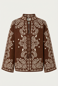 Brown Bohemian Paisley Beaded Rope Knit Sweater - Front