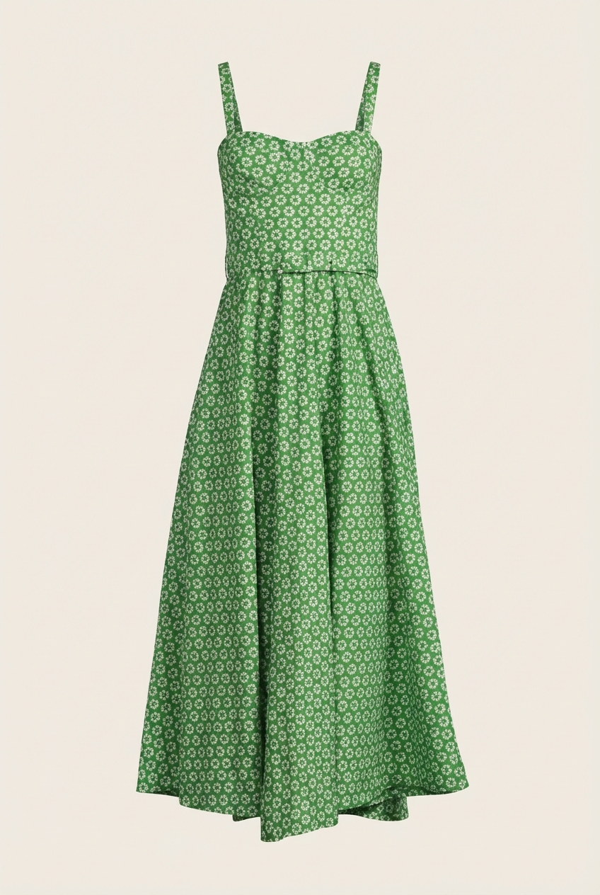 Style by Simkins Margo Printed Poplin Sweetheart Neck Dress - Front