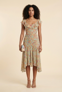 Devereaux Cutout Midi Dress in Mint Floral - Model #1