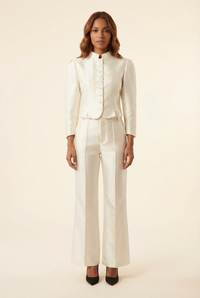 White Satin Straight Pants - Model #1