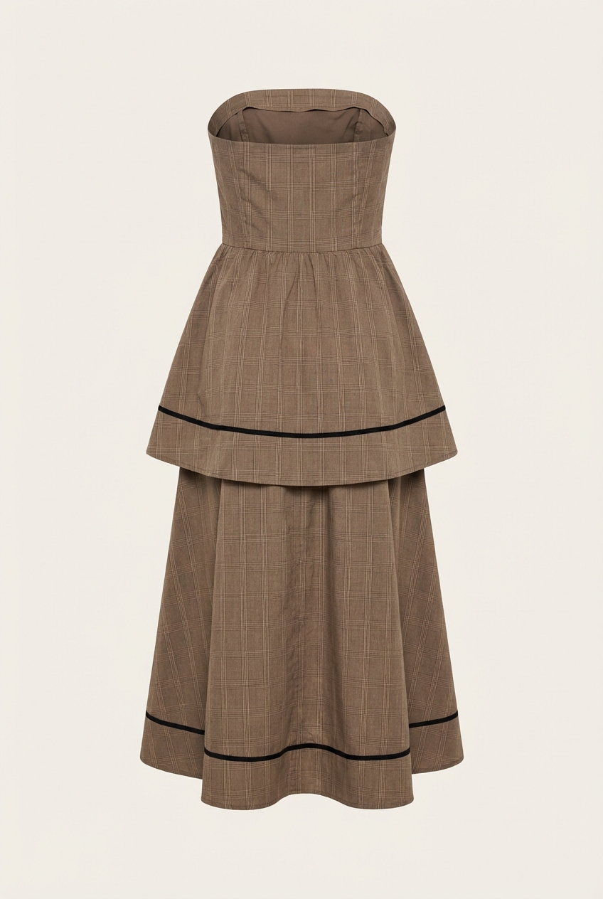 Strapless Midi Dress in Coco Check - Front