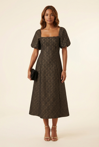 The Matilda Dress in Metallic Brocade - Model #1