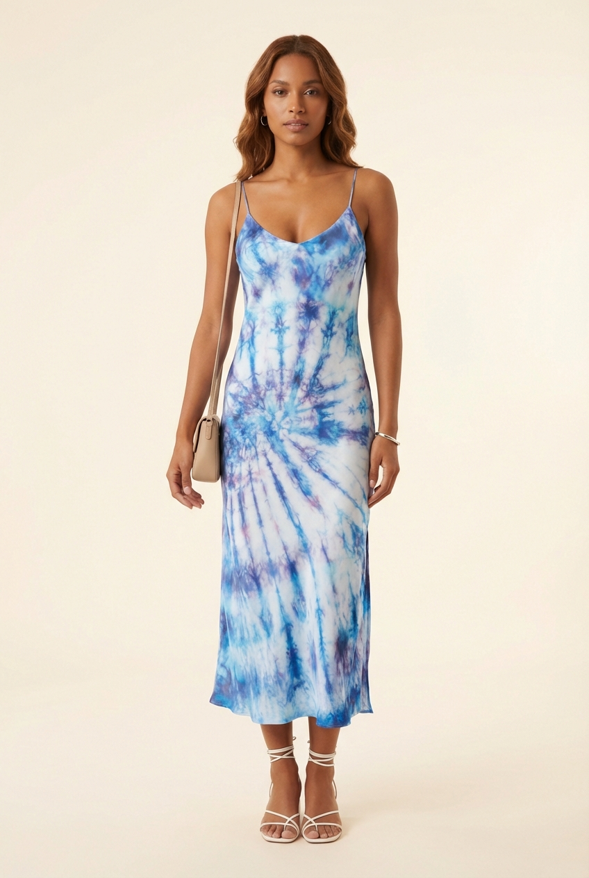 Silk Tie Dye Slip Dress - Model #1