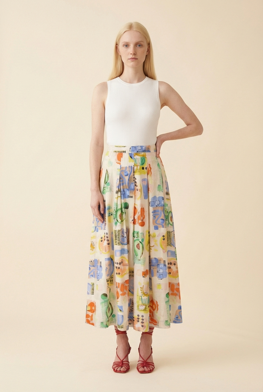 Alexis Citrus Grove Print Skirt - Model #1