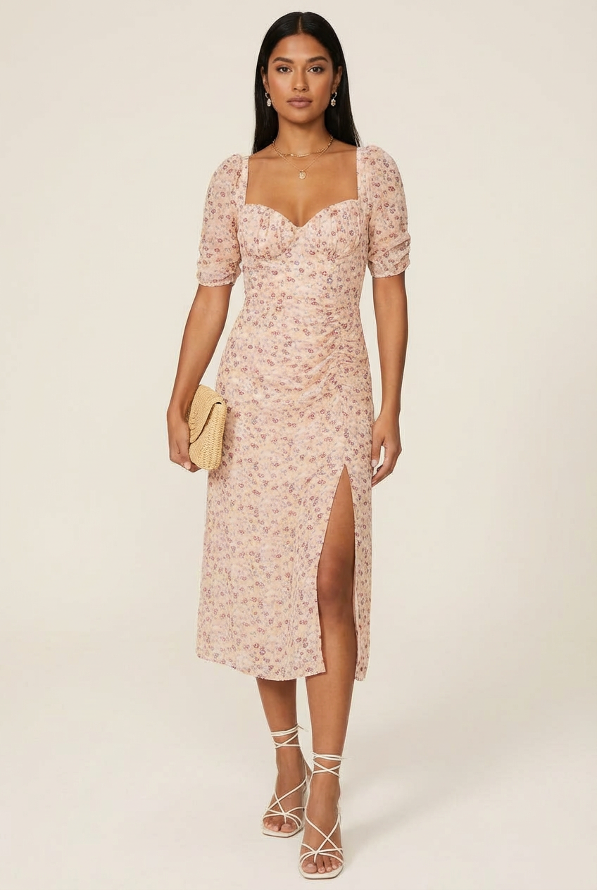 Floral Milkmaid Midi Dress - Model #1