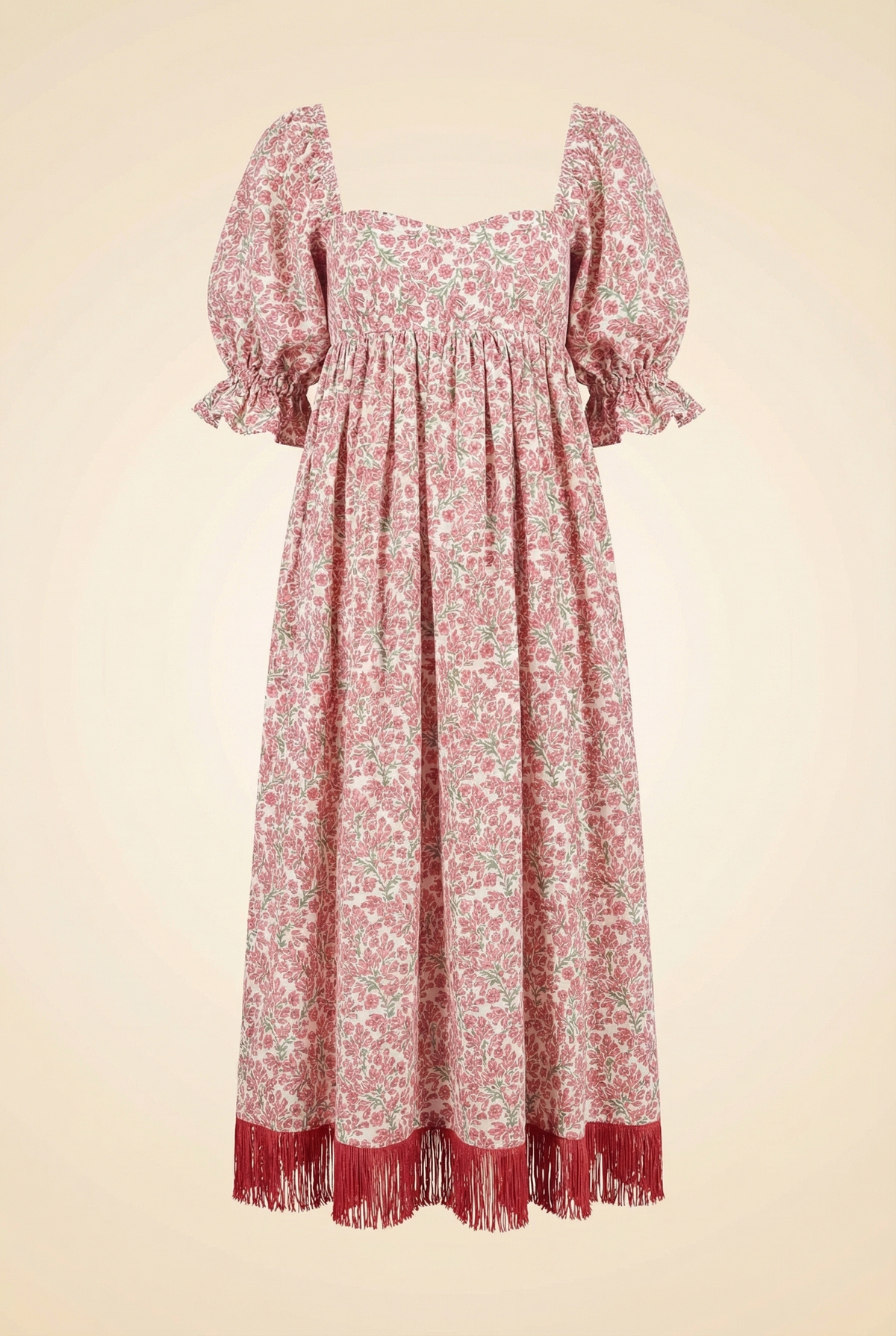 Jocelyn Embroidered Puff Sleeve Fringe Dress