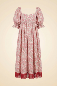 Jocelyn Embroidered Puff Sleeve Fringe Dress