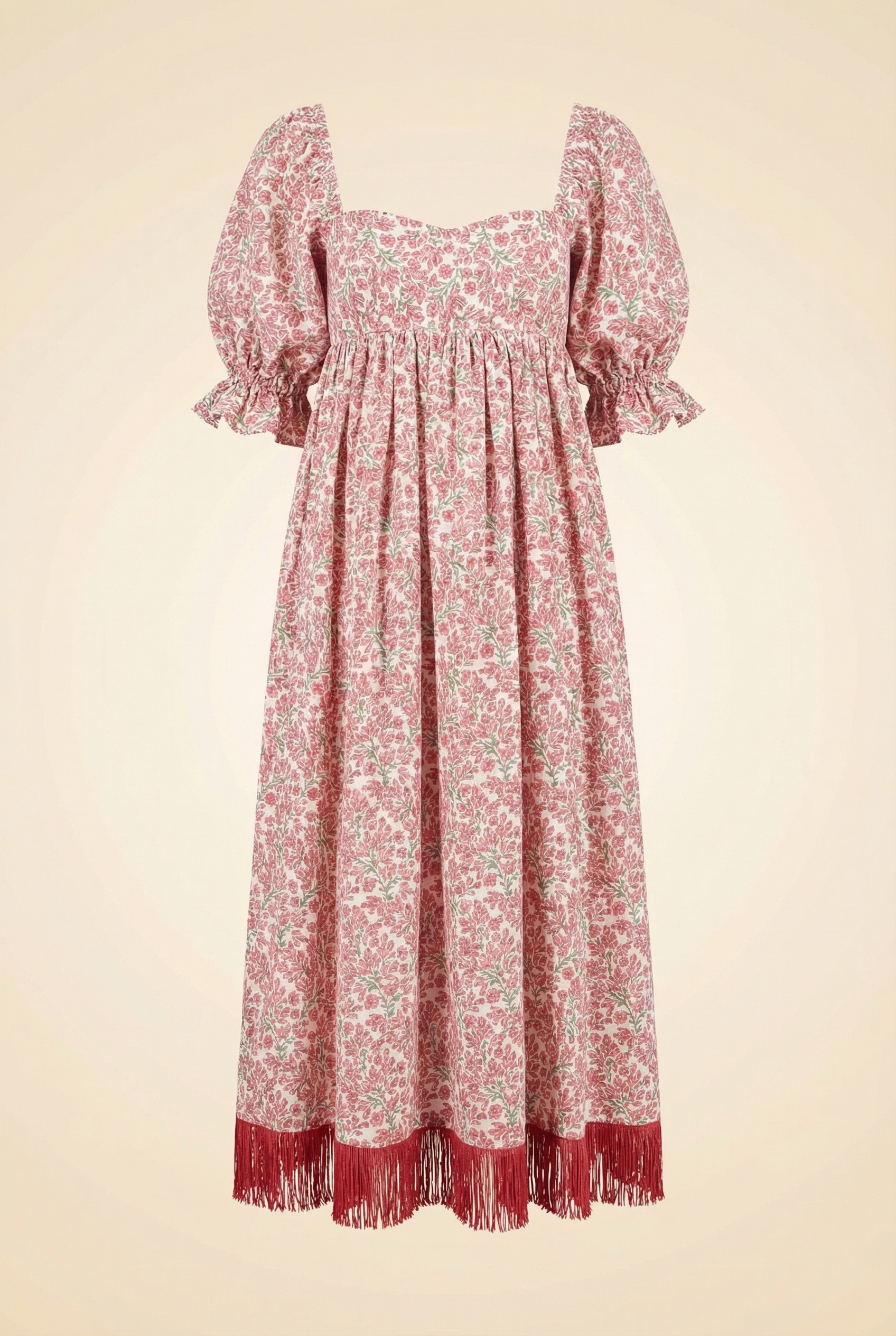 Jocelyn Embroidered Puff Sleeve Fringe Dress