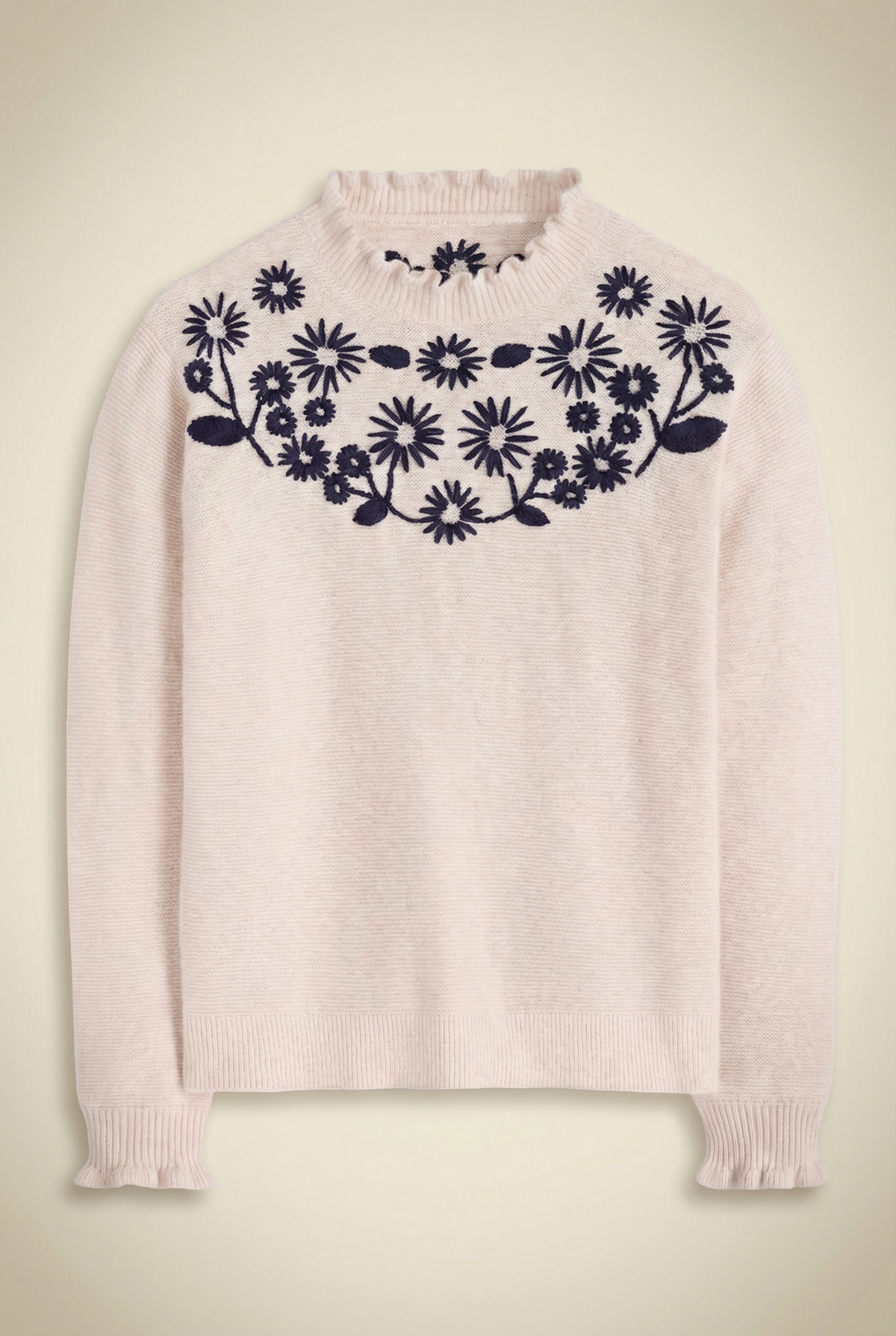 Cream Embroidered Frill Jumper
