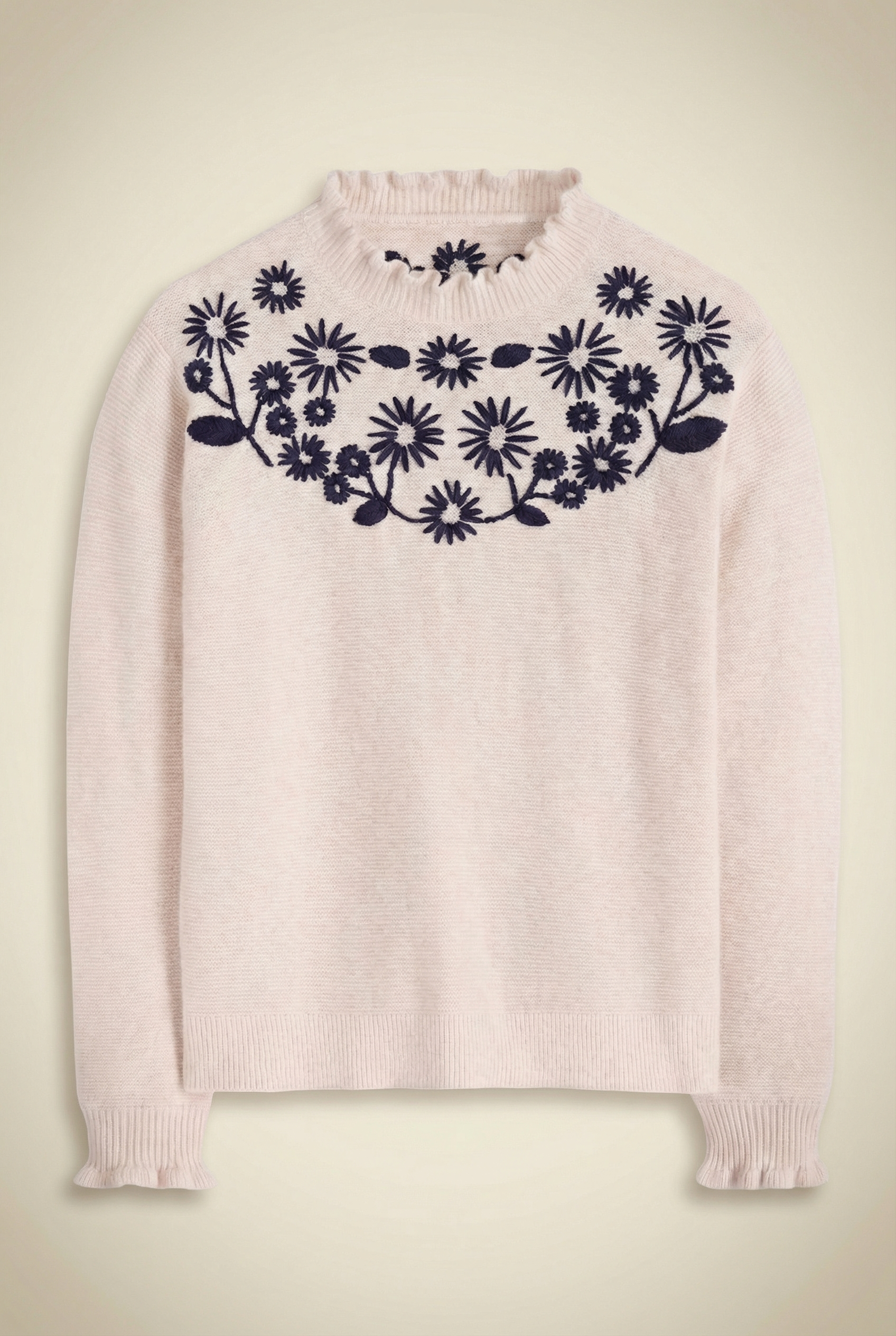 Cream Embroidered Frill Jumper
