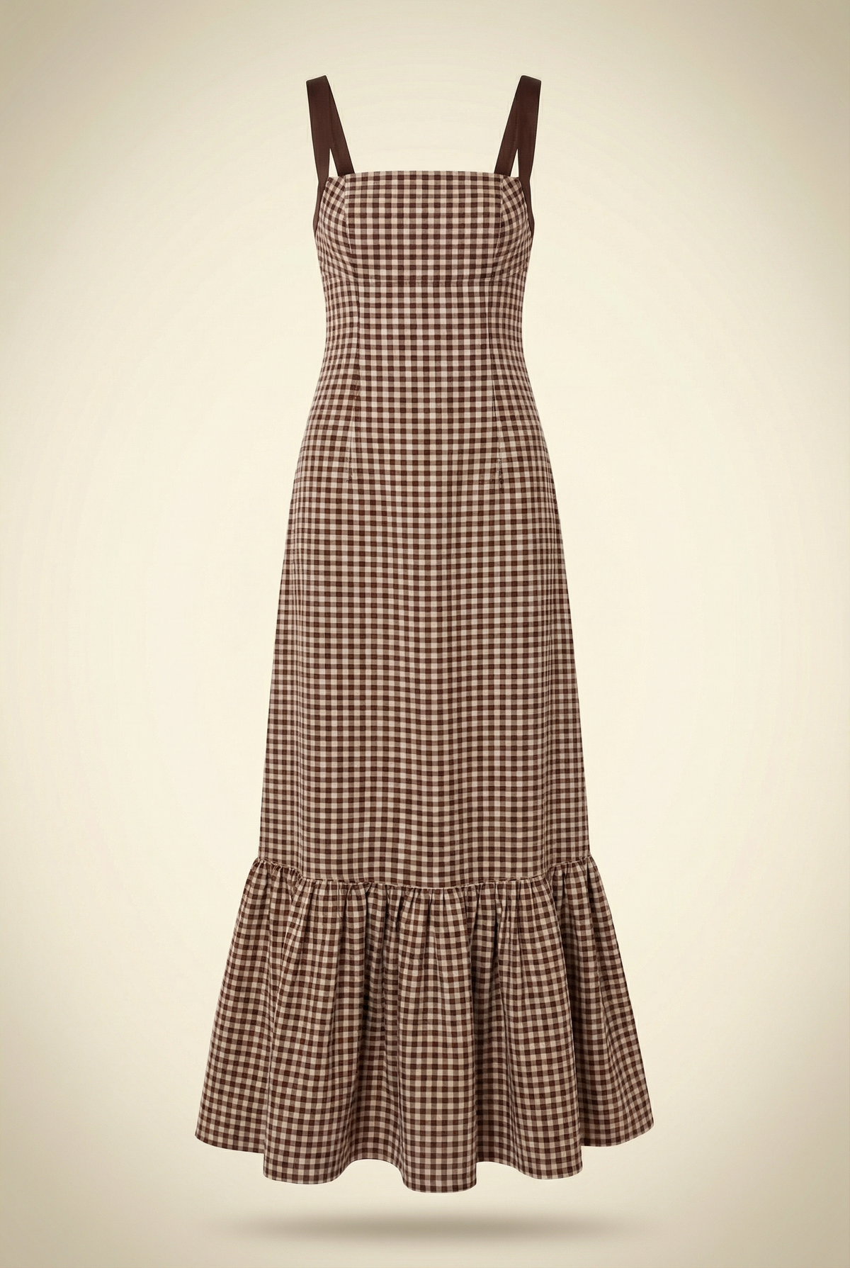 Brown Gingham Tie Back Gown