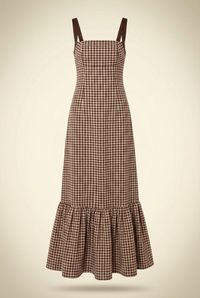 Brown Gingham Tie Back Gown