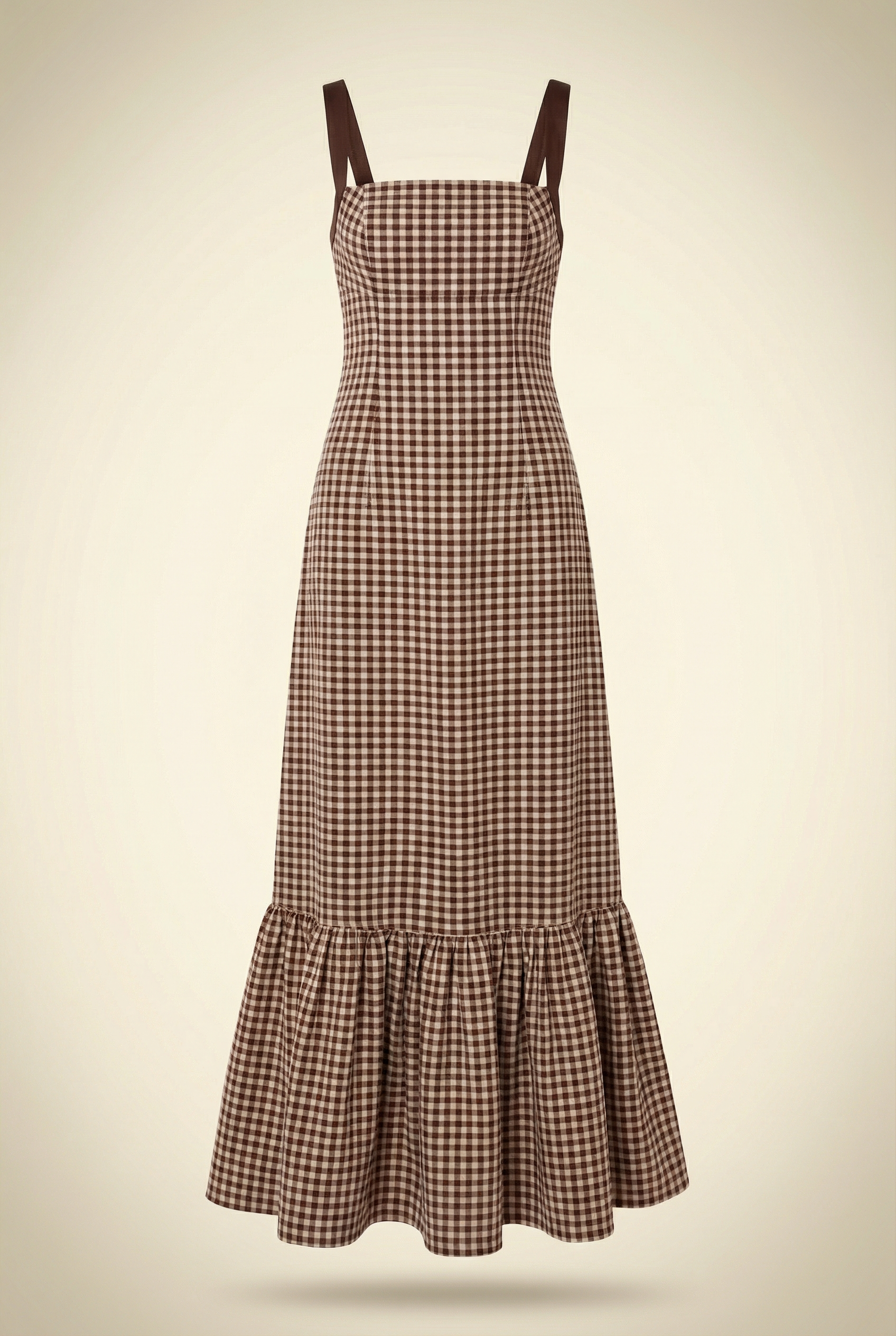 Brown Gingham Tie Back Gown