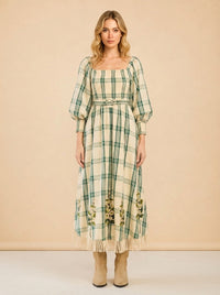 EDDY X MCKENZIE DEPINTO ELOISE DRESS IN GREEN PLAID & FLORAL model_front