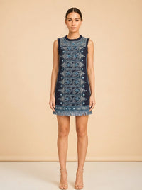 Sea New York Edwina Embroidery Dress (navy/blue) — on model, front