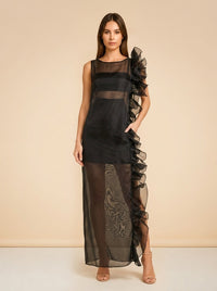 Exclusive Bea Ruffled Sheer Maxi Dress model_front