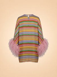 Exclusive La Isla Daisy Feather-Trimmed Silk Caftan ghost_back