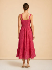 Charo Ruiz Ibiza Eyelet / Broderie Dress (hot pink) — on model, back
