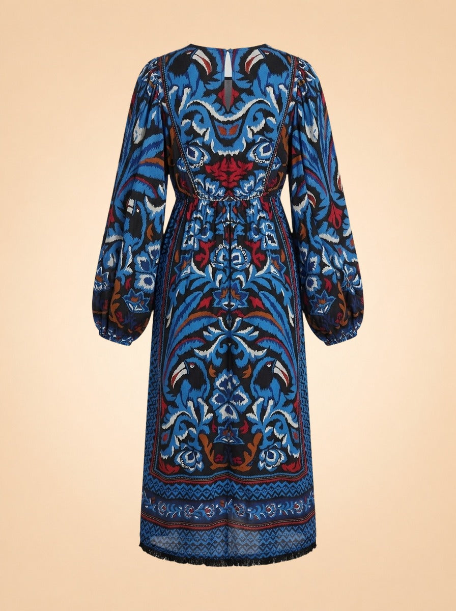 Farm Rio Long-Sleeve Midi Dress ghost_back