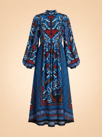 Farm Rio Long-Sleeve Midi Dress ghost_front
