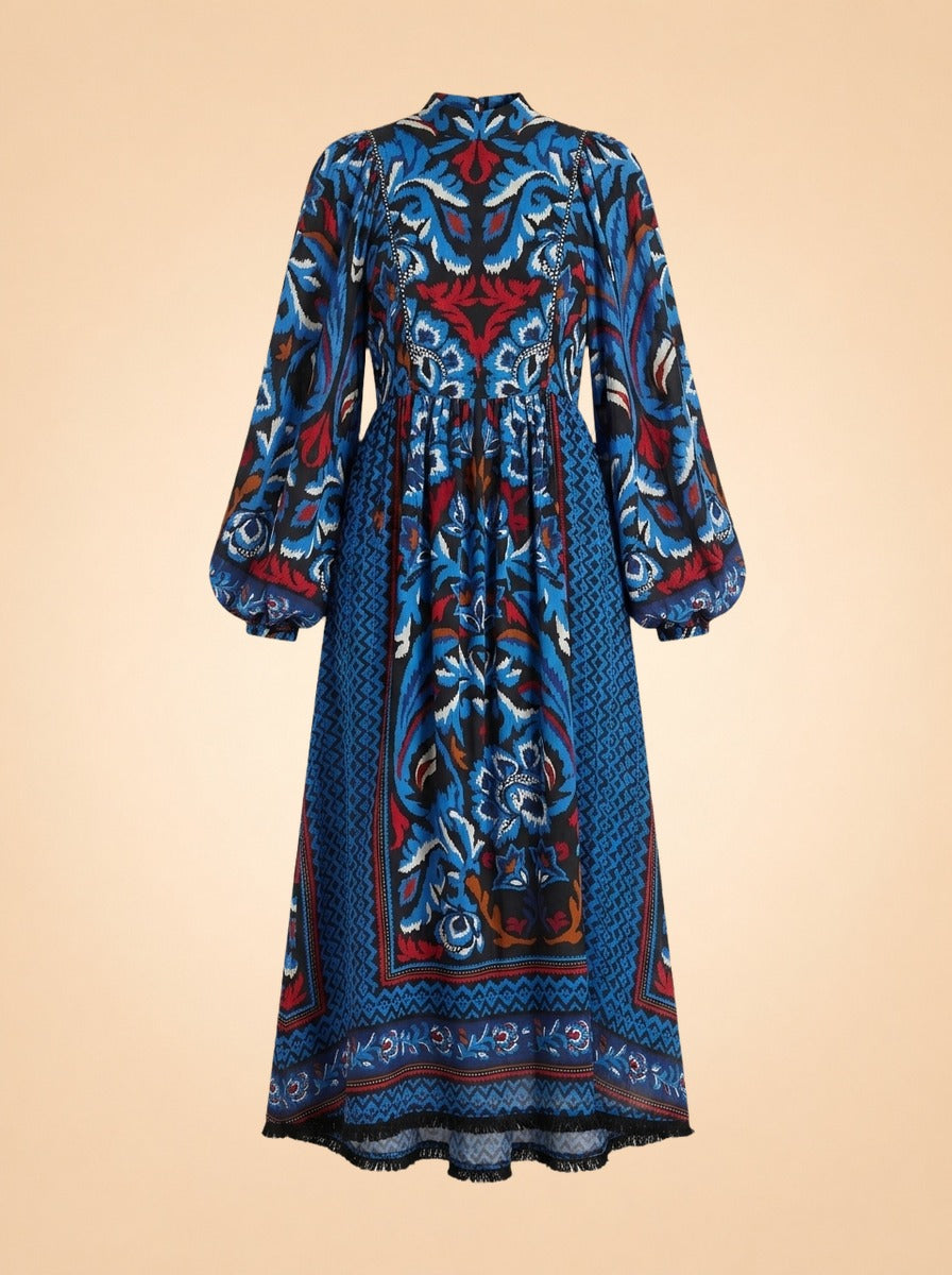 Farm Rio Long-Sleeve Midi Dress ghost_front