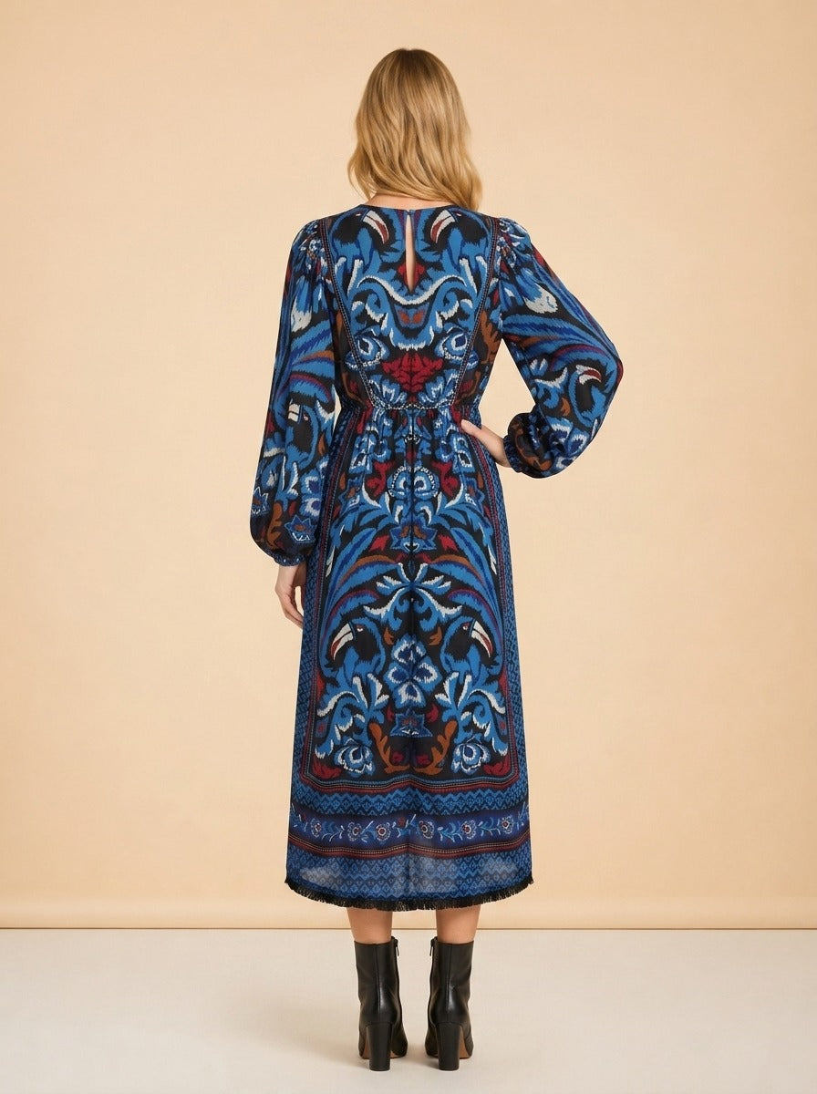 Farm Rio Long-Sleeve Midi Dress model_back