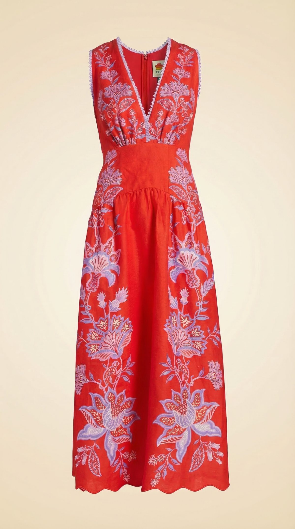 Farm Rio Porcelain Garden Linen Midi-Dress