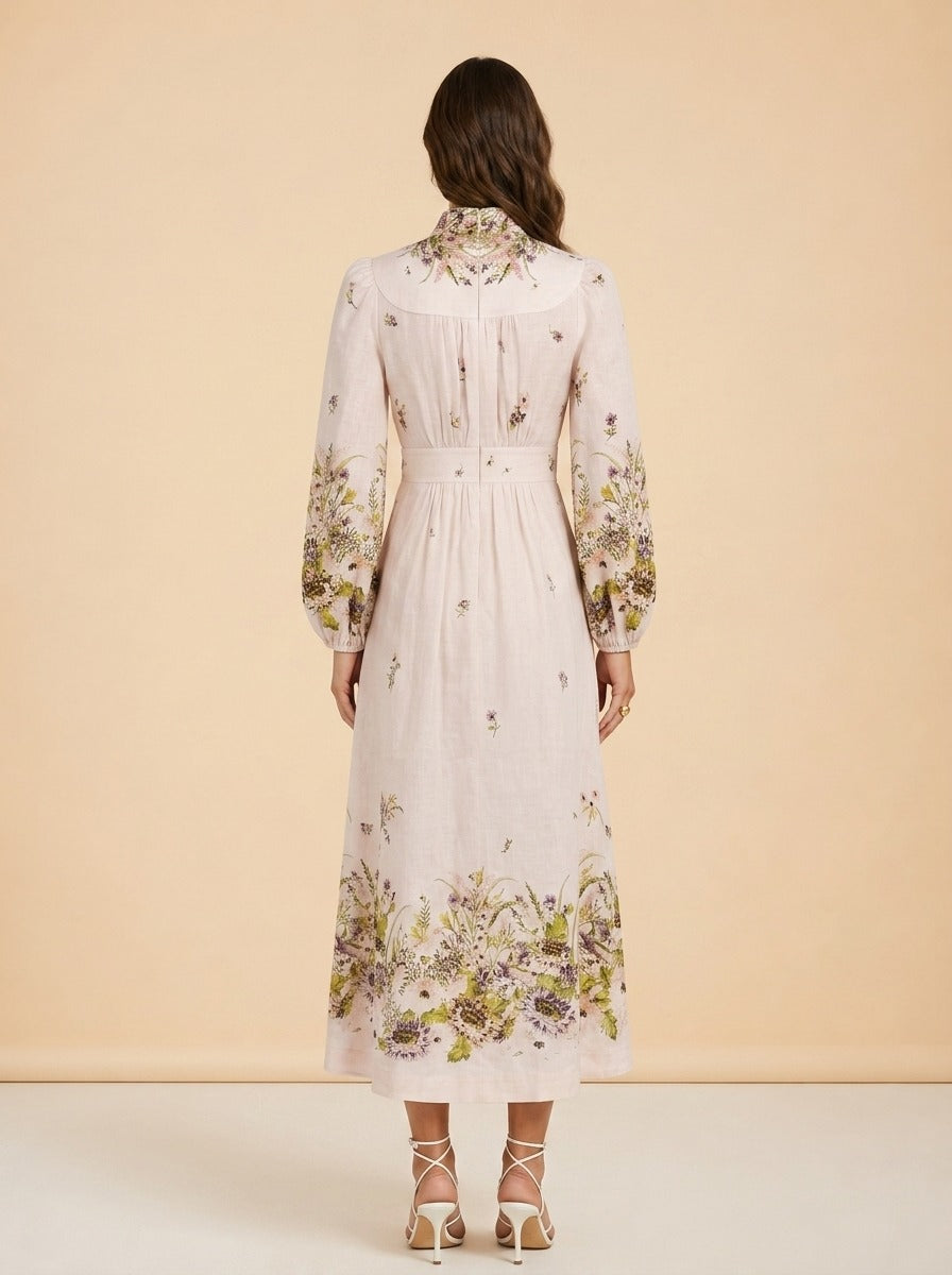Floral Print Linen Dress model_back
