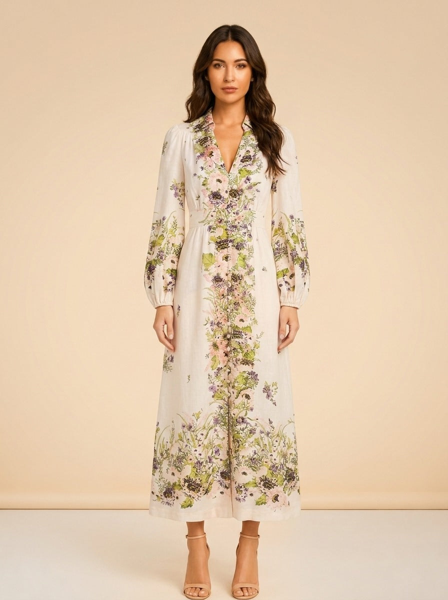 Floral Print Linen Dress model_front