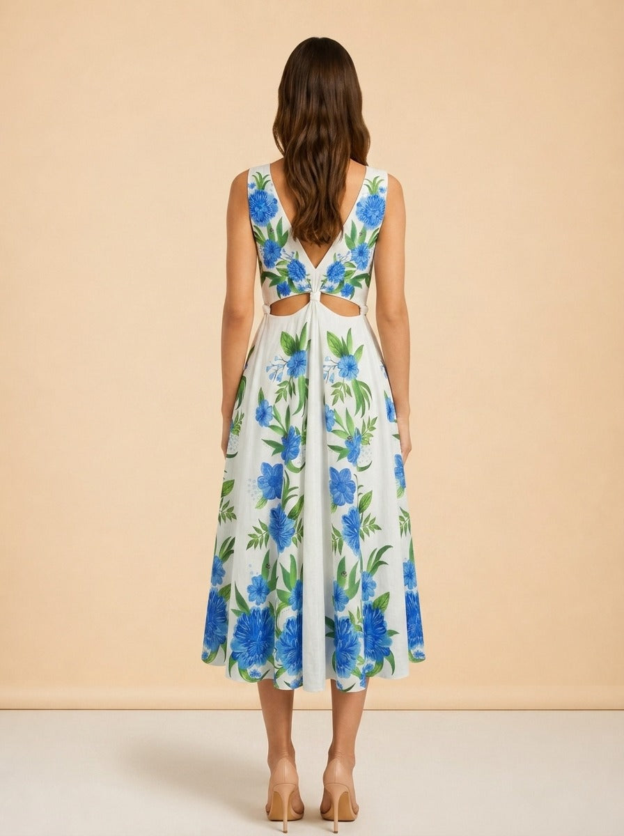 Floral Print Midi Length Dress