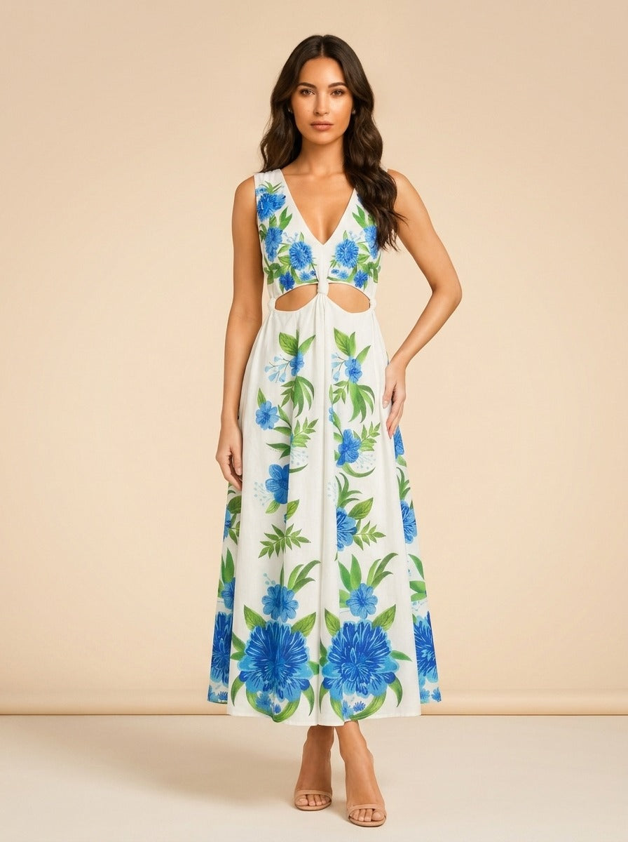 Floral Print Midi Length Dress