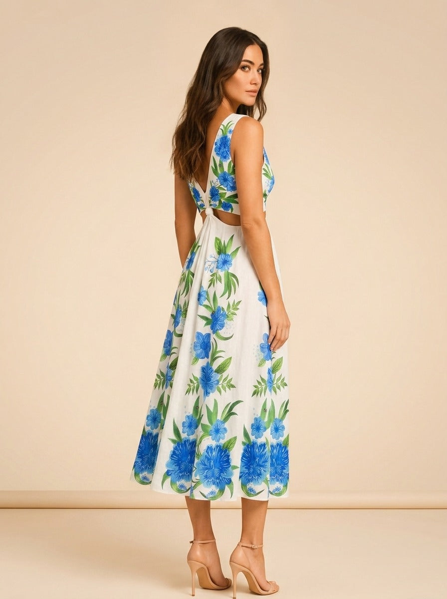 Floral Print Midi Length Dress
