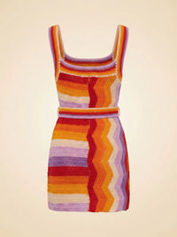 Wrap-Effect Belted Crocheted Cotton-Blend Mini Dress