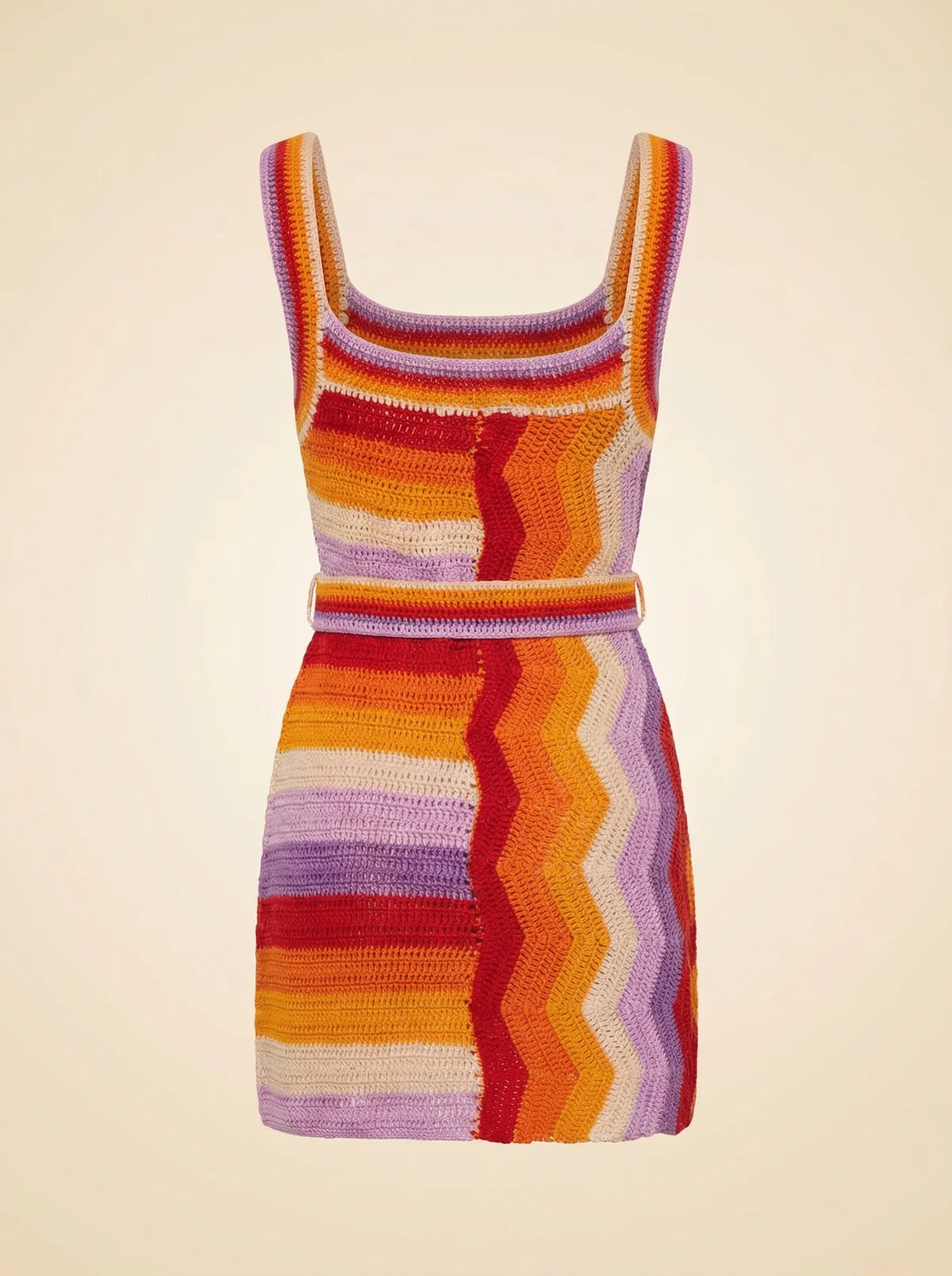Wrap-Effect Belted Crocheted Cotton-Blend Mini Dress