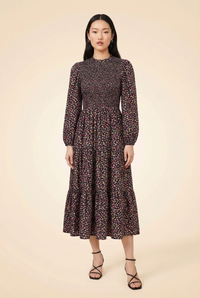 Viviana Print High Neck Long Sleeve Tiered Nap Dress