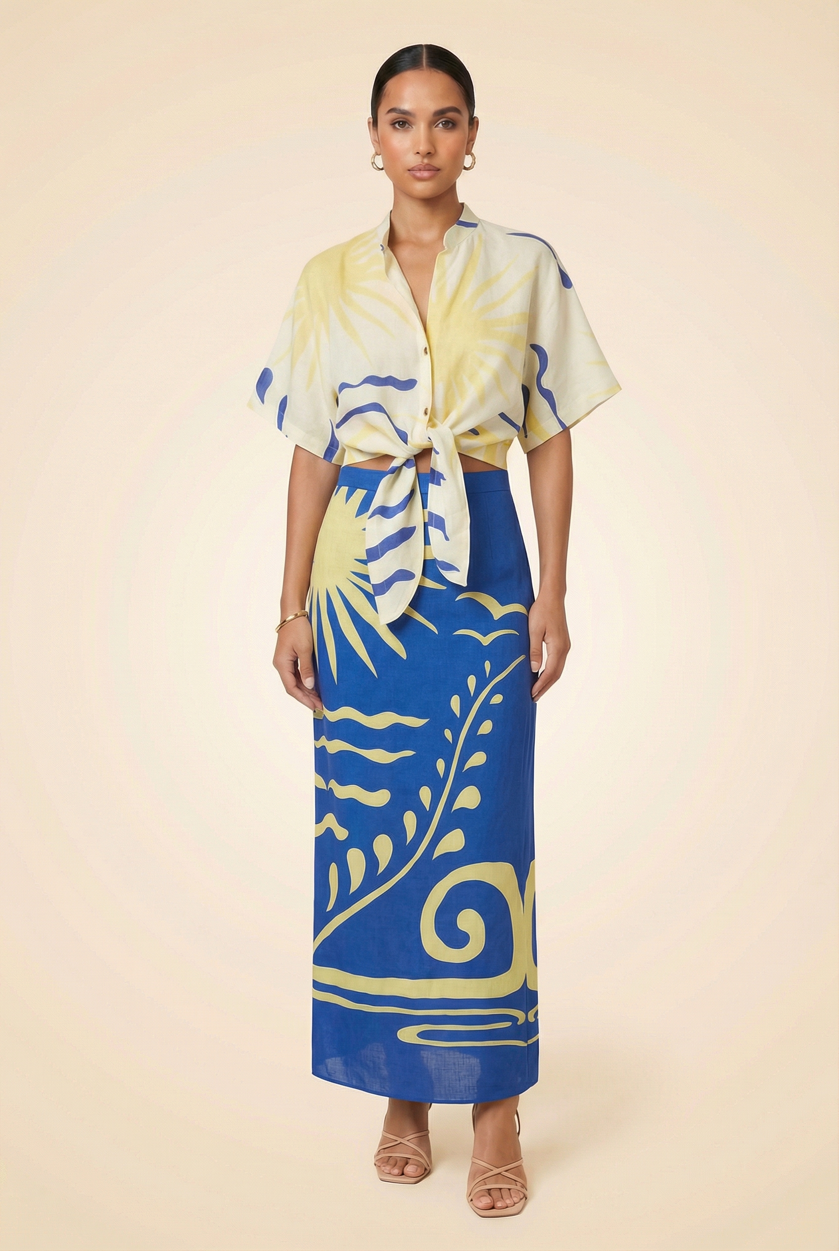 Magda High-Waist Skirt & Top Set in Linen - model