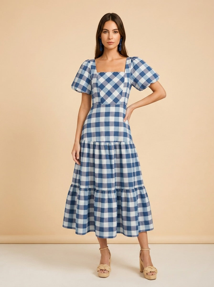 Gingham Cassidy Puff Sleeve Maxi Dress model_front