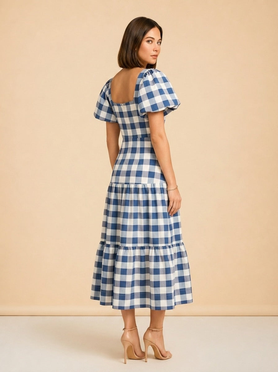 Gingham Cassidy Puff Sleeve Maxi Dress model_over_shoulder