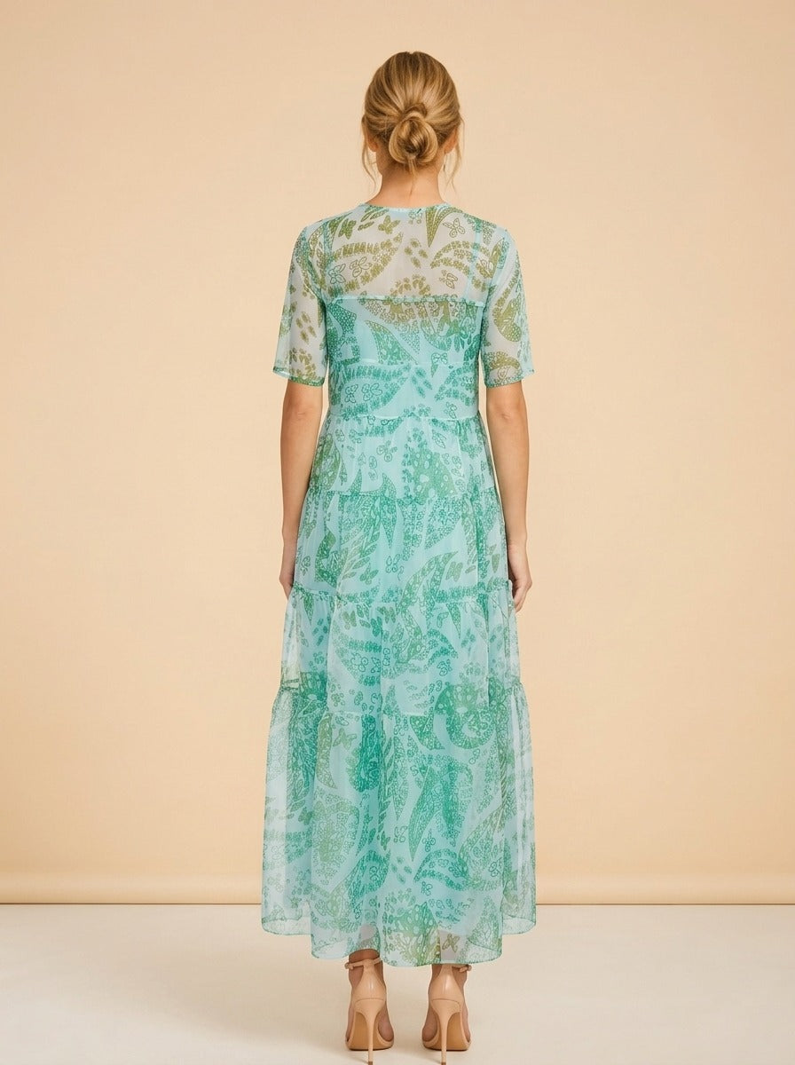 Green Paisley Floral Dress model_back