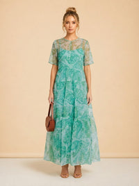 Green Paisley Floral Dress model_front