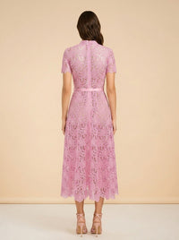 Guipure Lace Belted Midi Dress model_back