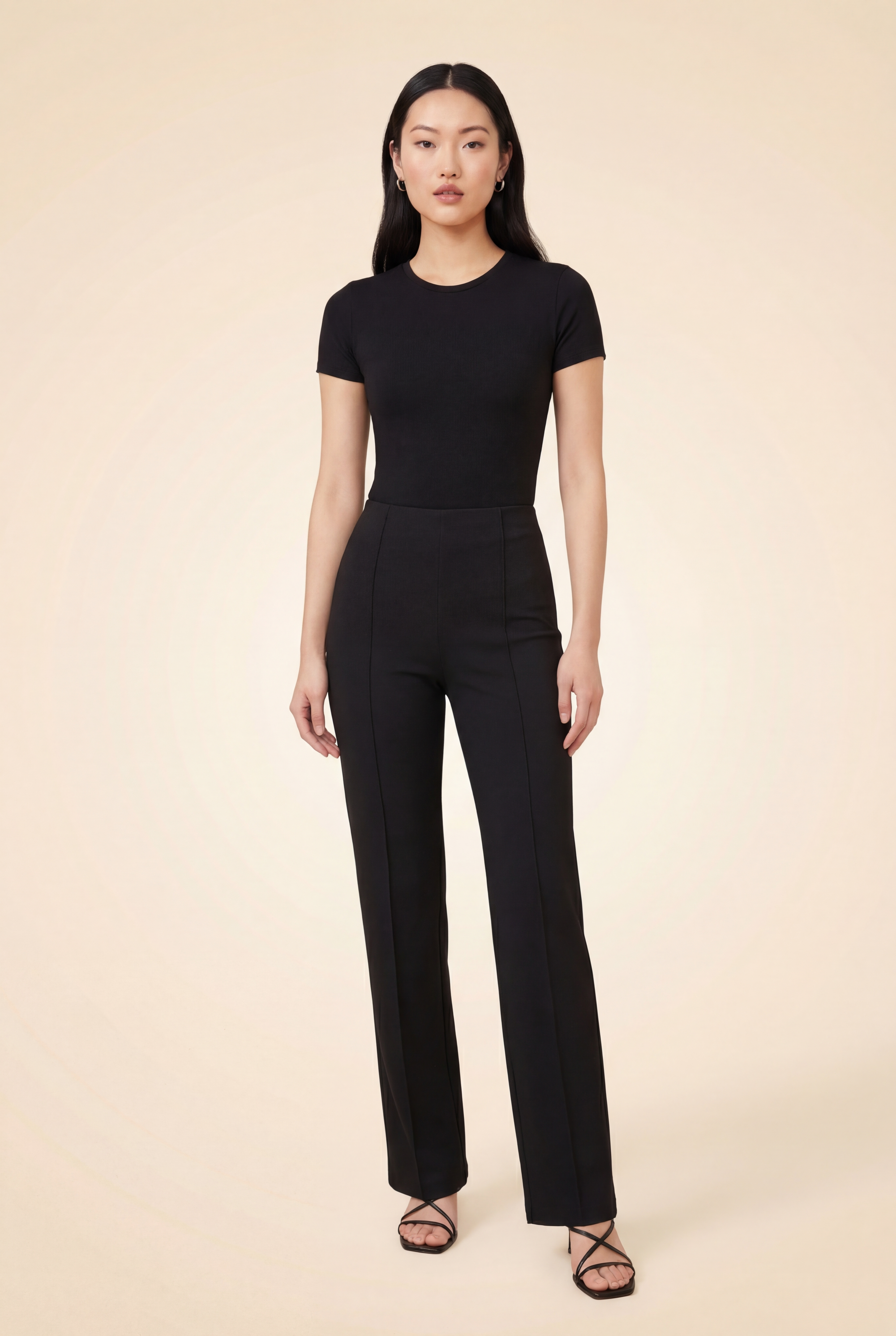 Black Ponte Knit Straight Leg Pant