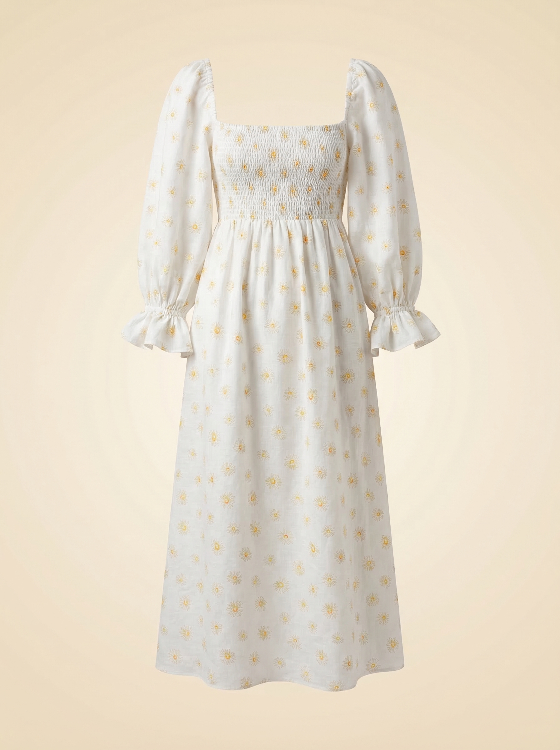 Sleeper Atlanta 100 Percent Linen Off Shoulder Dress in Daisies