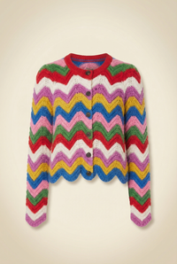 Blue Chunky Chevron Knitted Jacket