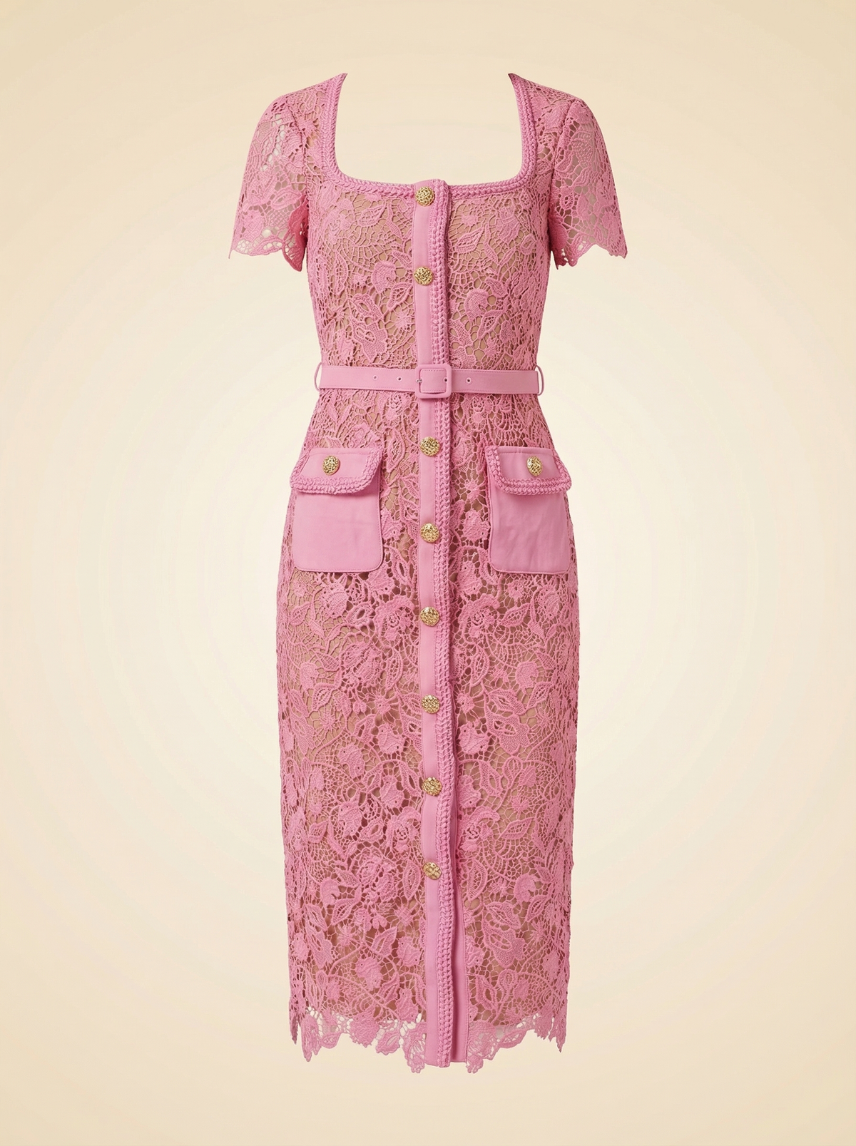 Lace-Overlay Midi Dress