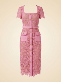 Lace-Overlay Midi Dress