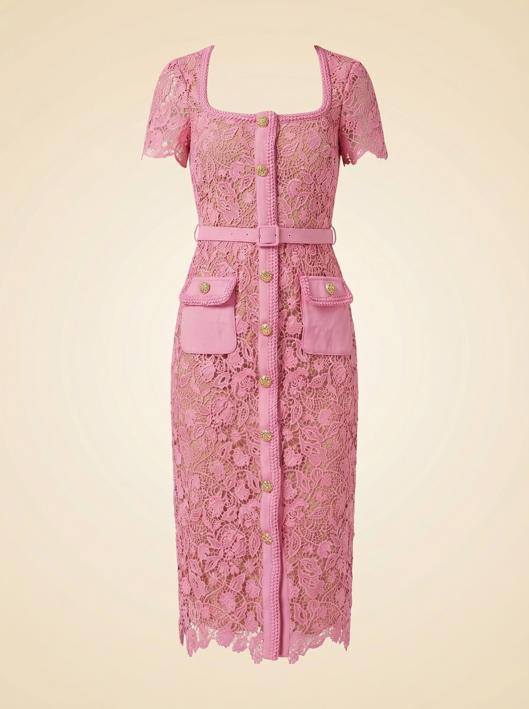 Lace-Overlay Midi Dress