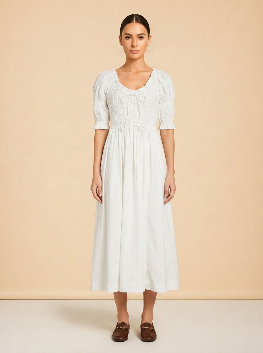 Ischia Puff-Sleeve Midi Dress
