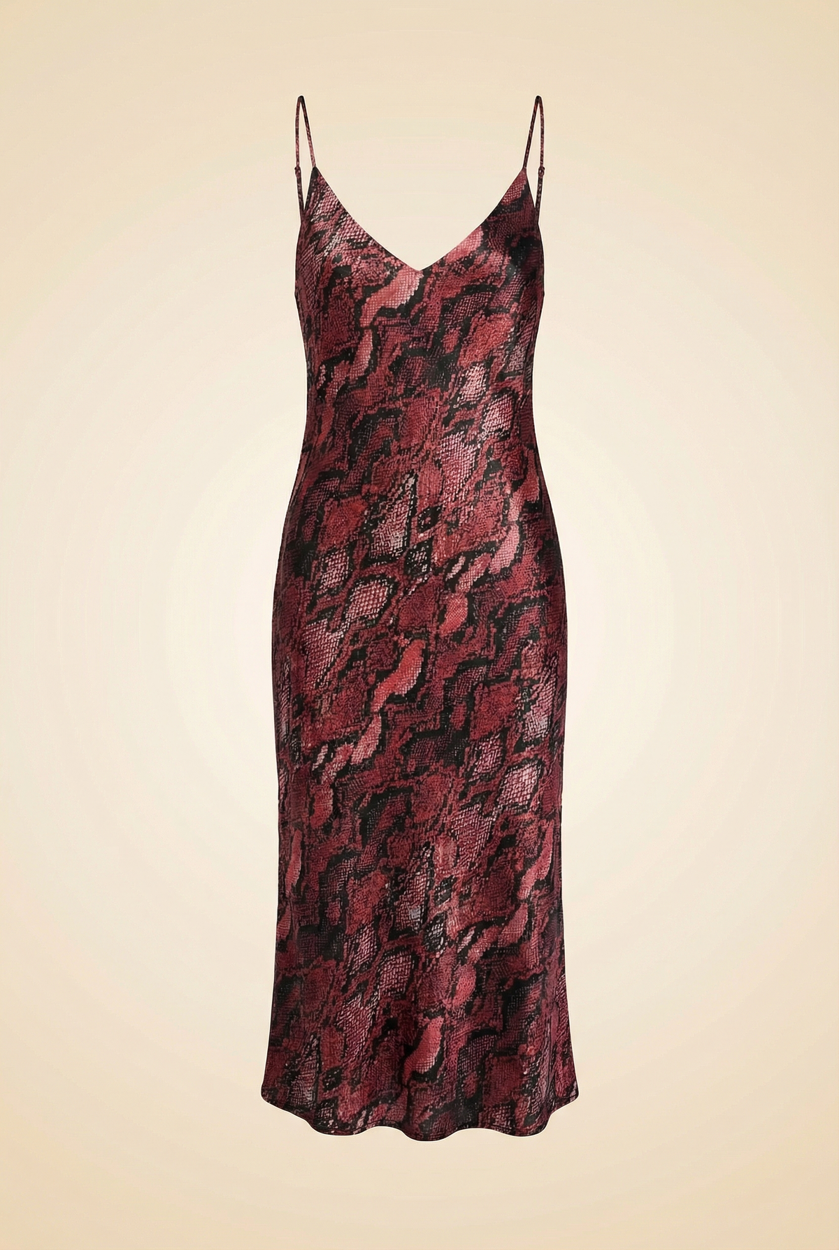 Jodie Slip Dress Burgundy Black Python Snake Print Bias Cut Midi Silk
